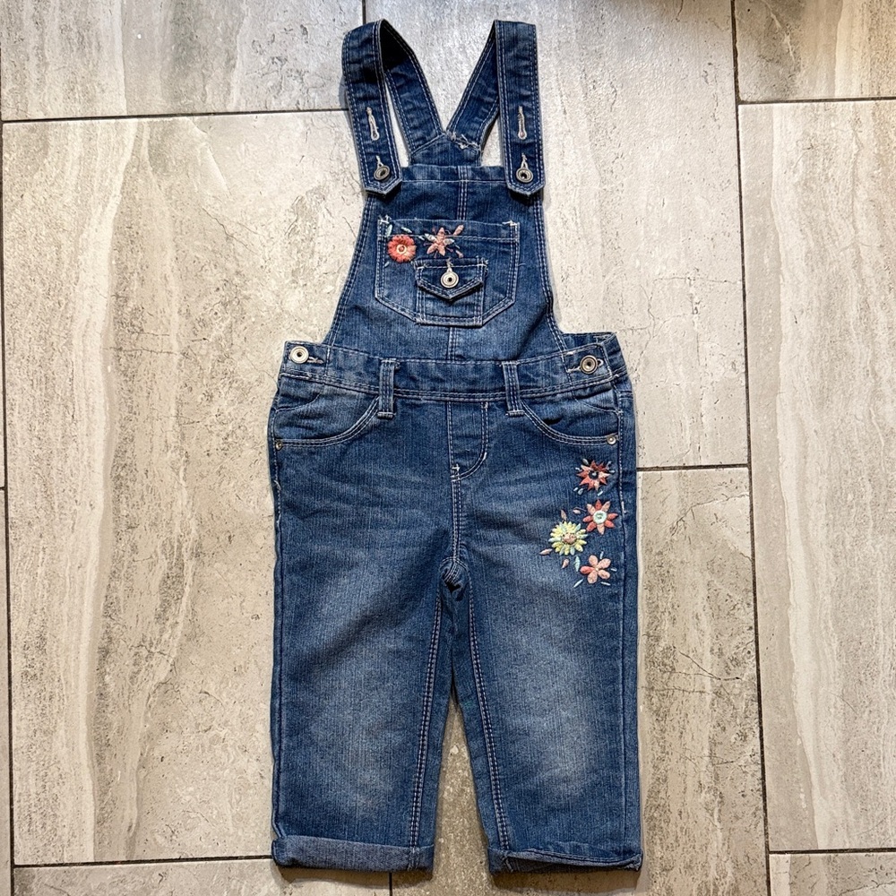 Squeeze Blue Overalls with Floral Accents